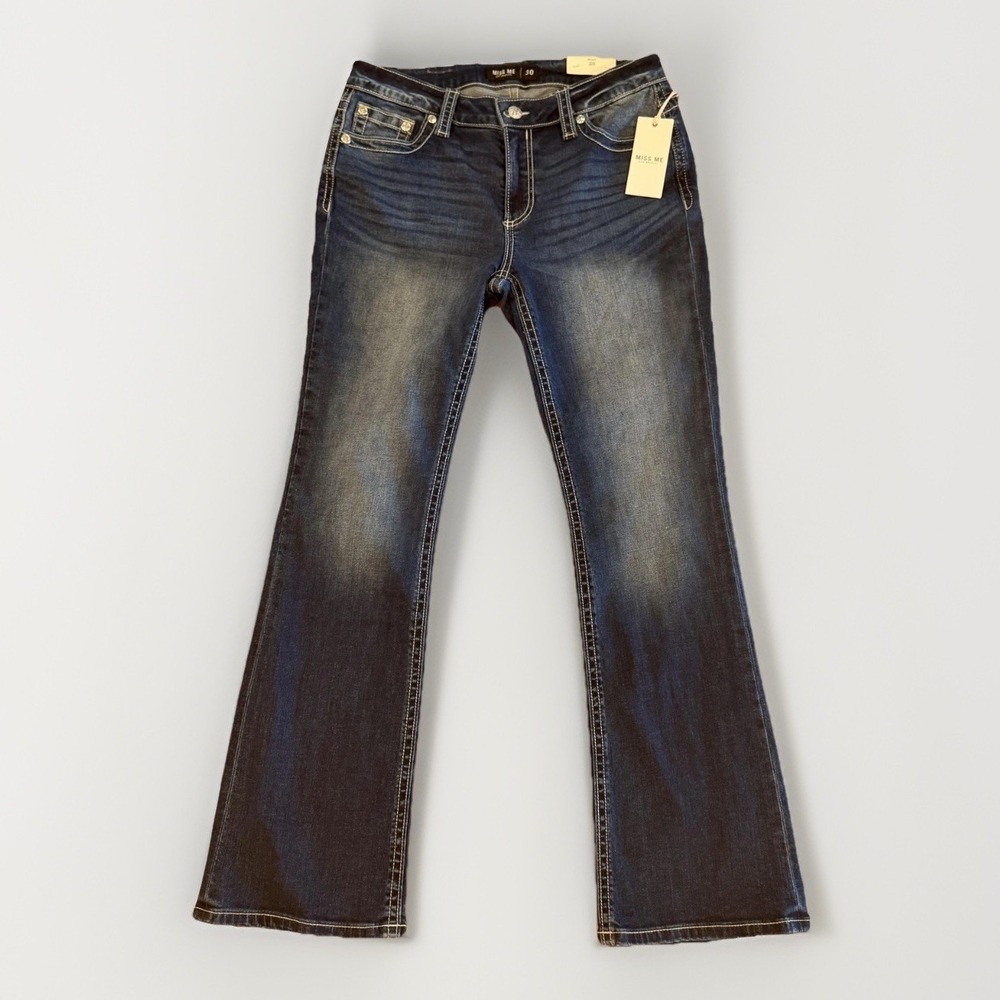 Miss Me Jeans Womens 30x32 Dark Wash Mid-Rise Bootcut Denim Embroidered Pockets